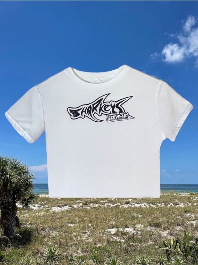 Women’s Original White Crop Top by Sharkey’s EcoWear