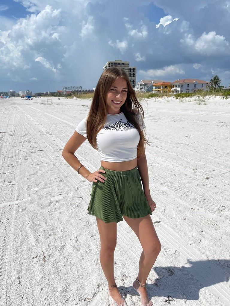 Women’s Original White Crop Top by Sharkey’s EcoWear