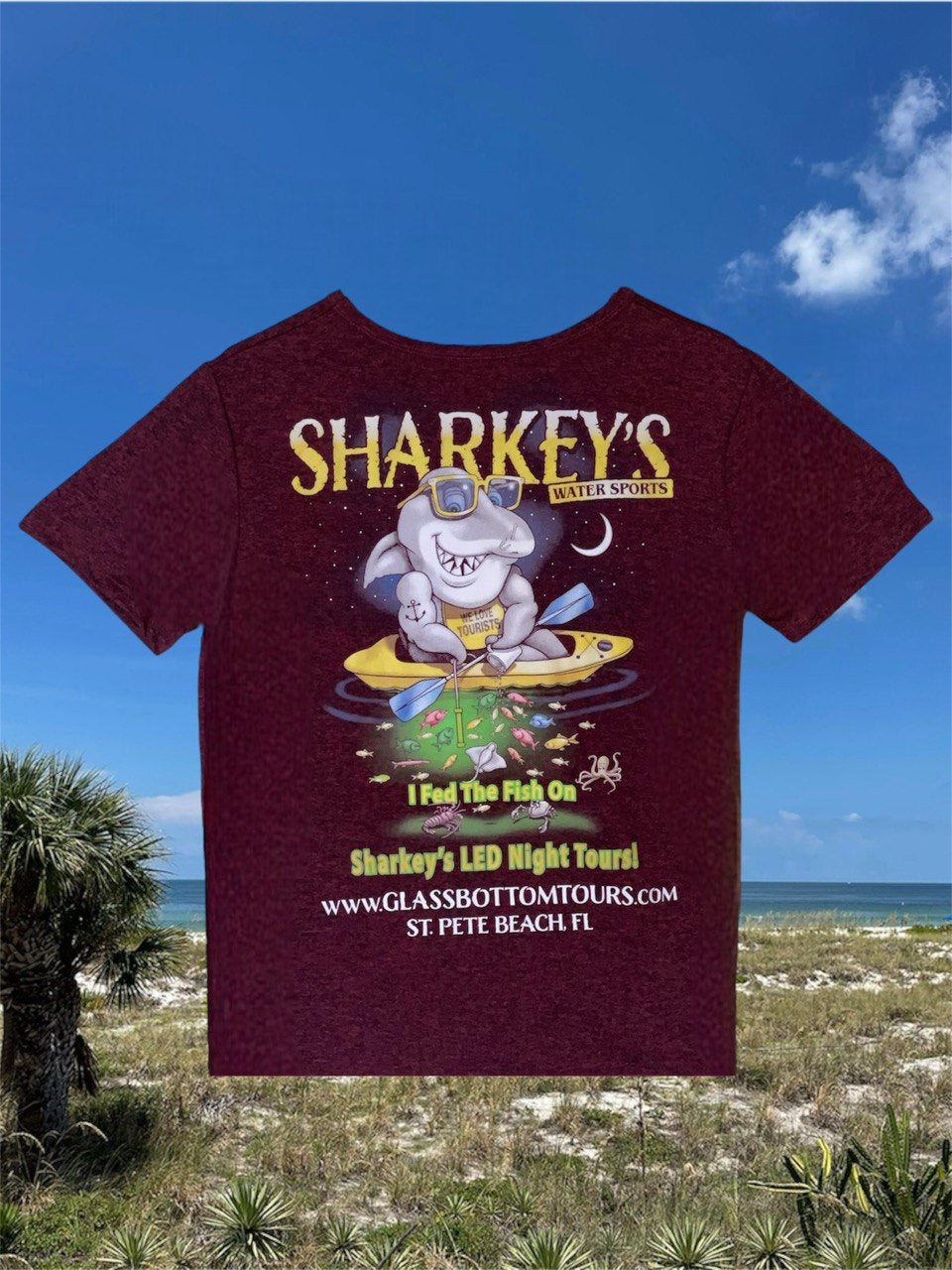 UNI SEX KIDS SHARKEY FEEDING FISH SOUVENIR T SHIRT Sharkey s Ecowear 