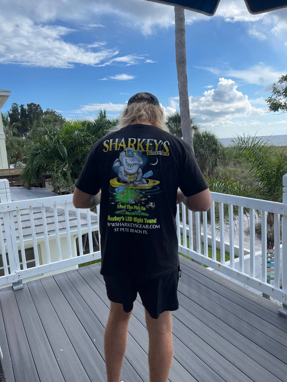 Sharkey’s Souvenir T-Shirt – Sharkey Feeding Fish