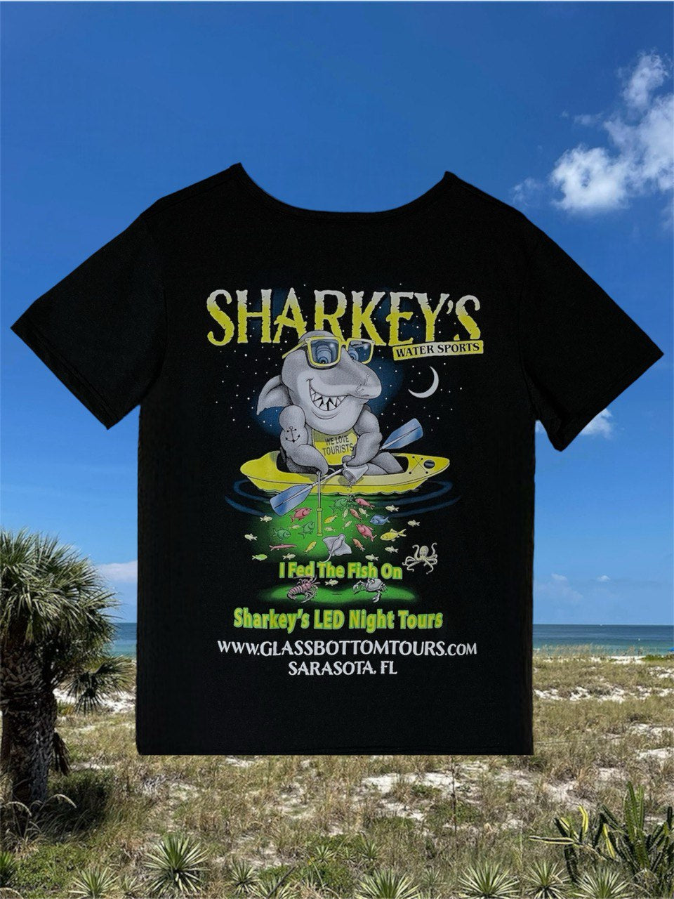 UNI SEX KIDS SHARKEY FEEDING FISH SOUVENIR T SHIRT Sharkey s Ecowear 