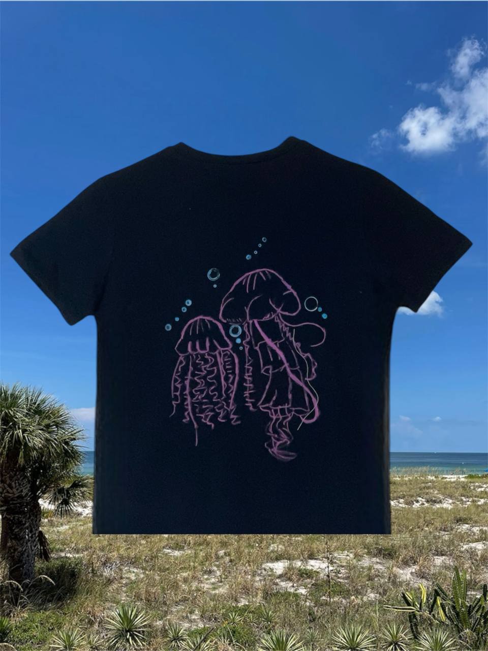 Custom Painted Sea-Life Black "Jellyfish" Shirt