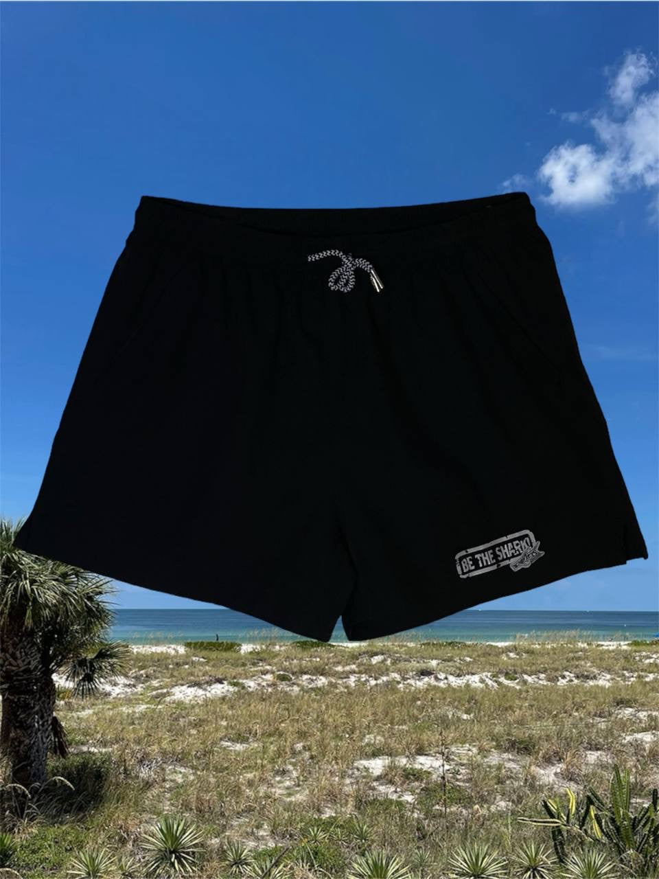 Black "Be the Shark" Women's Athletic Shorts by Sharkey's Ecowear