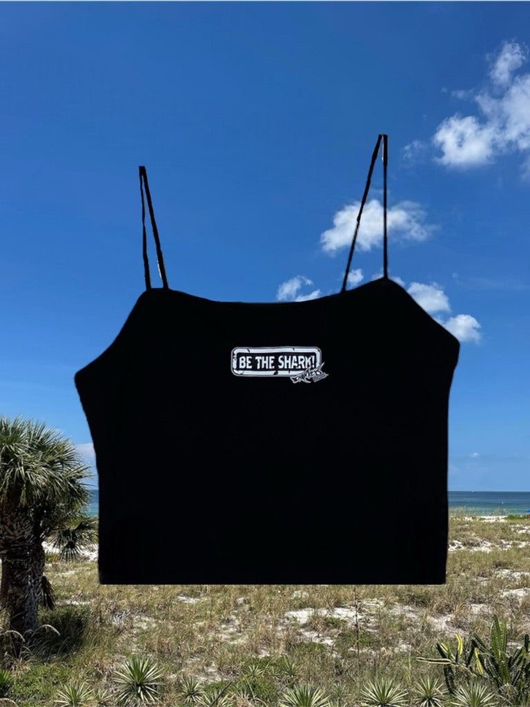 Women’s Black "Be the Shark" Spaghetti Strap Crop Top