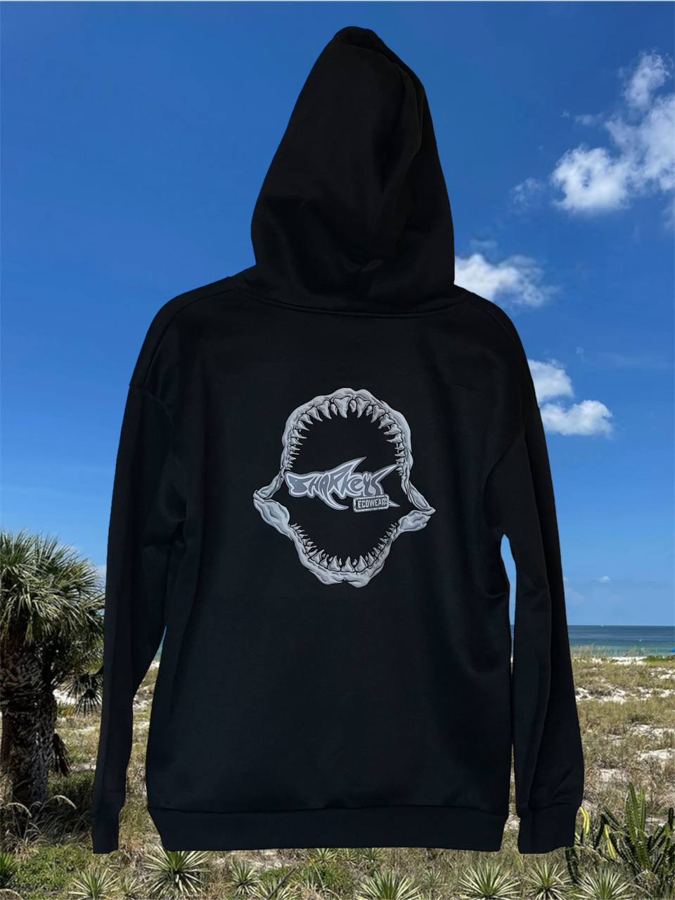 Women’s Jaws Design Black Hoodie by Sharkey’s EcoWear