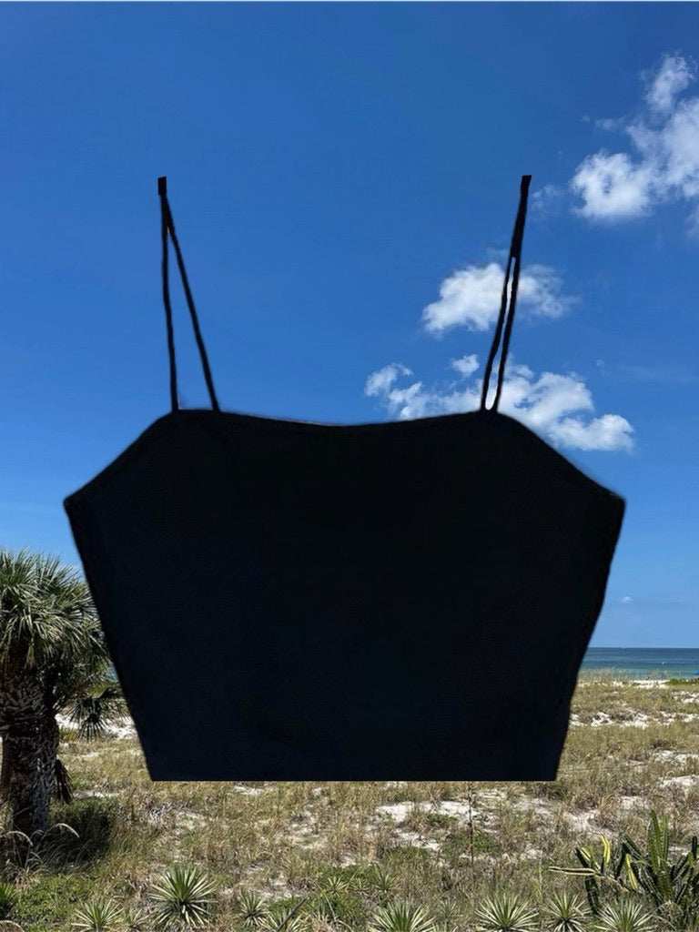 Women’s Black Spaghetti Strap Crop Top by Sharkey’s Ecowear