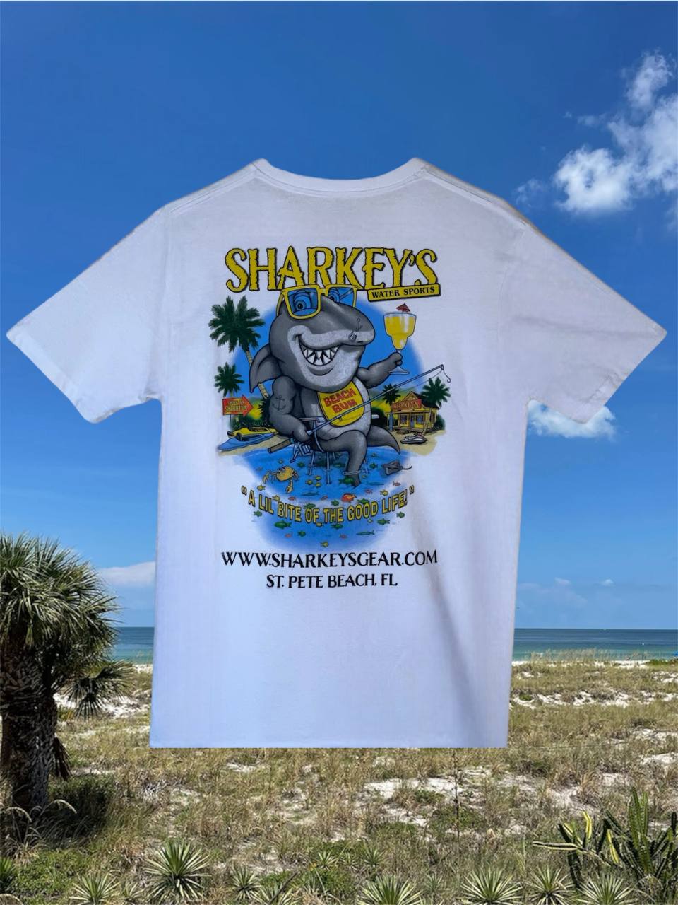 Sharkey’s Souvenir T-Shirt, “A Lil Bite of the Good Life”