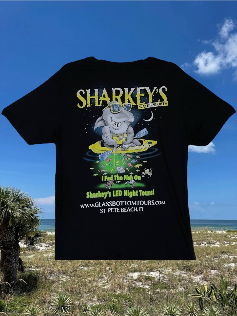 Sharkey’s Souvenir T-Shirt – Sharkey Feeding Fish