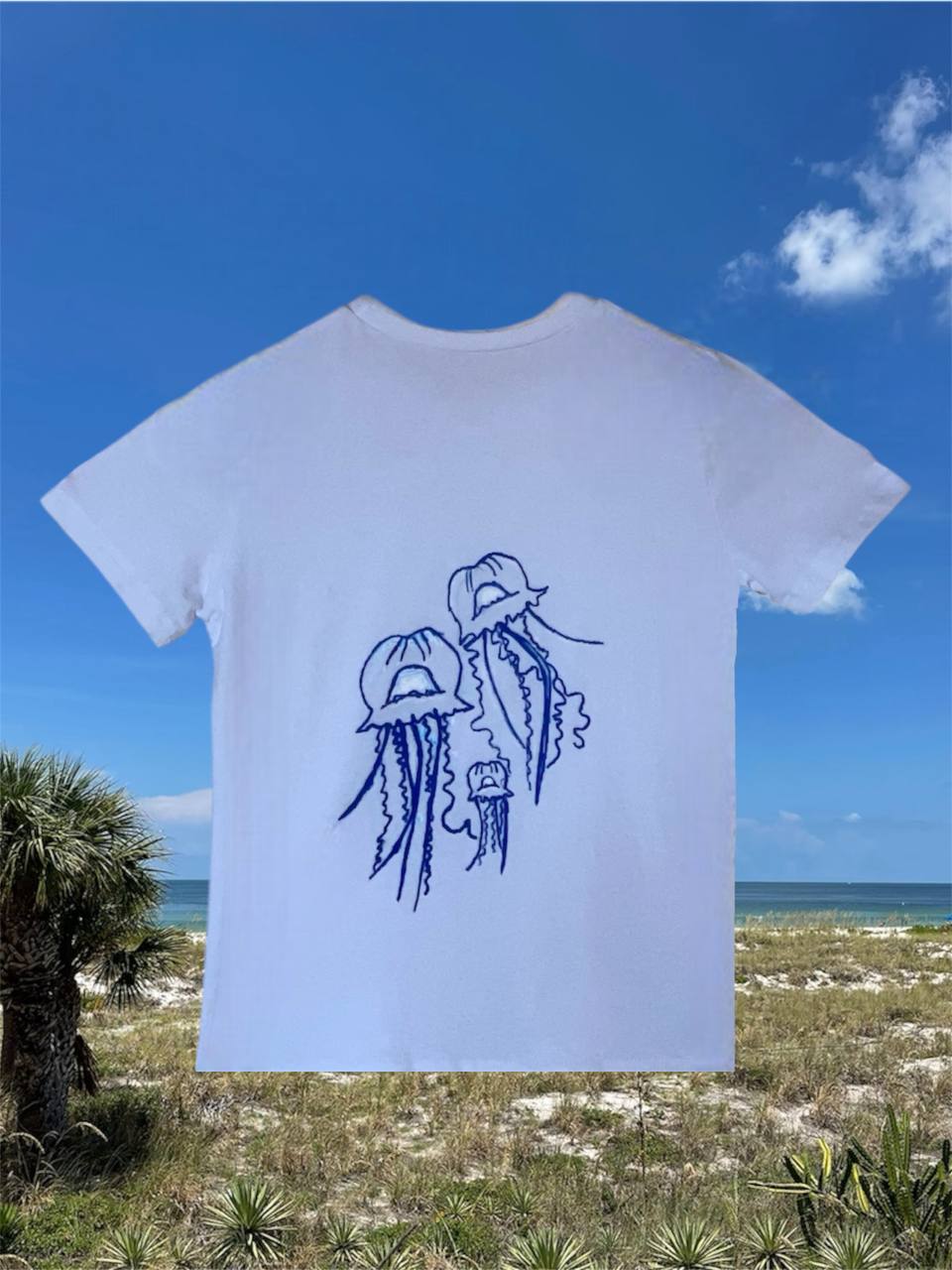 CUSTOM PAINTED SEA-LIFE WHITE SHIRT "JELLY FISH"