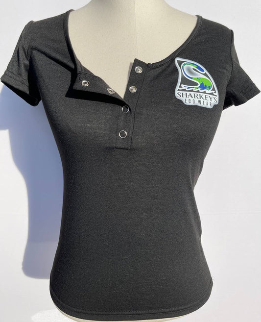 Women’s 4-Button Designer Sharkey’s EcoWear Black Fin Shirt